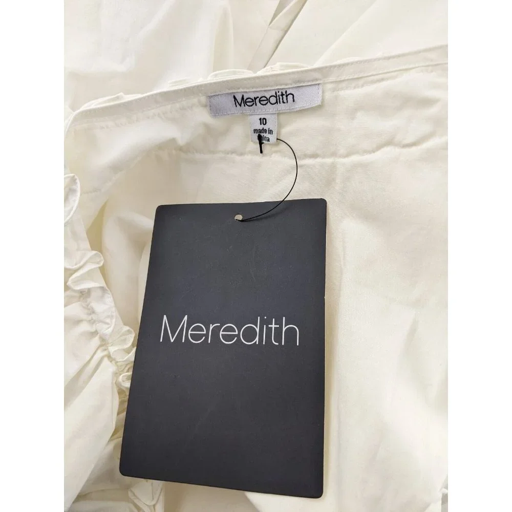 Meredith Women's Top Size 10 Ivory Long Sleeve Button Front Blouse Ruffle NEW - Picture 12 of 13